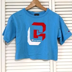 Champion Blue Logo Short Sleeve Crop Top Size XS